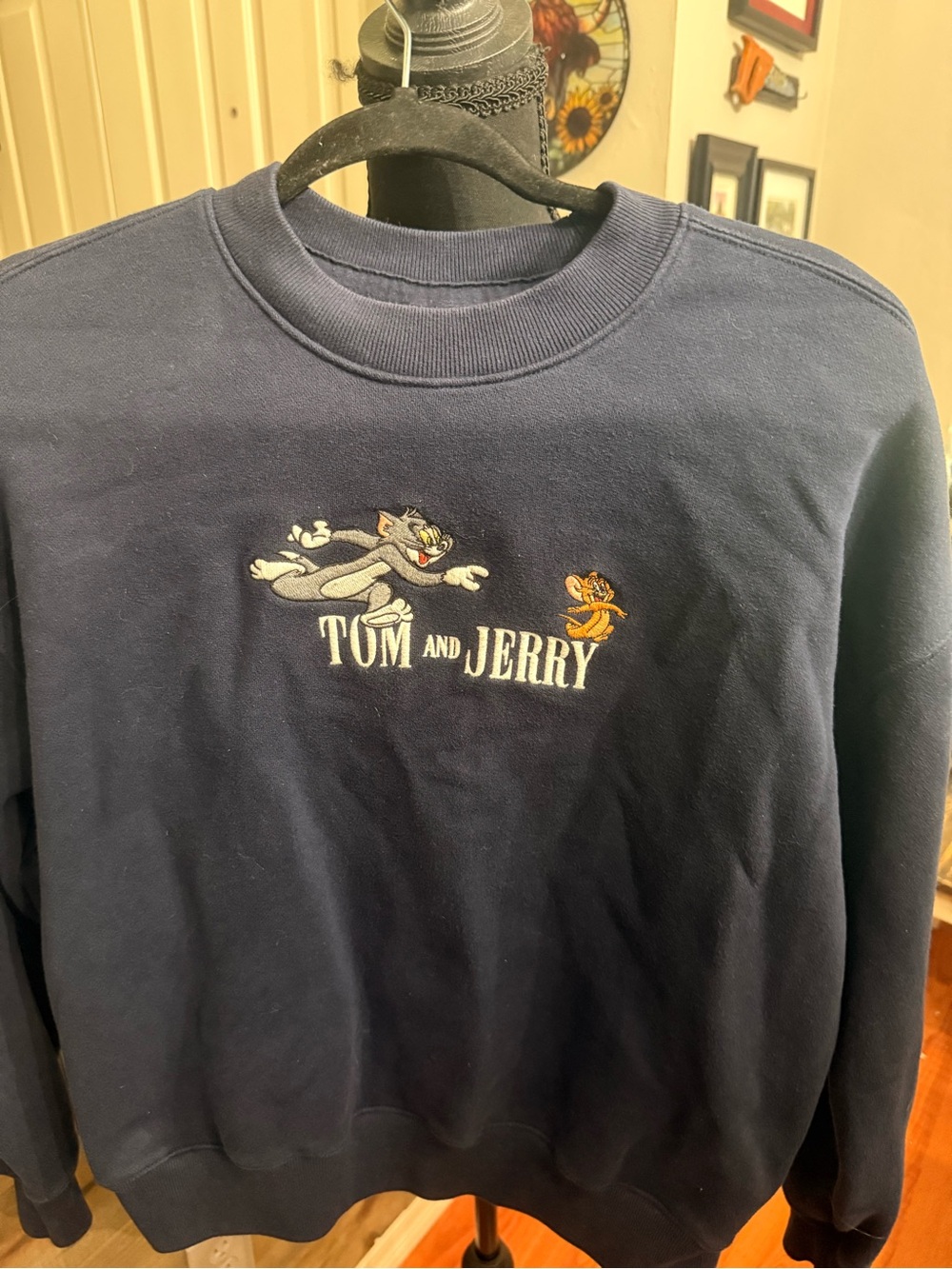Hollister Navy Tom and Jerry Embroidered Crewneck Sweatshirt